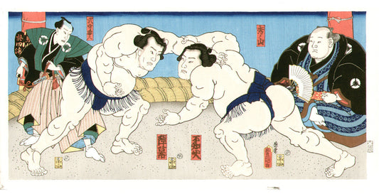 Utagawa Kunisada, Yokozuna Jinmaku and Shiranui in a Sumo Bout, Edo period, Ukiyo-e woodblock print