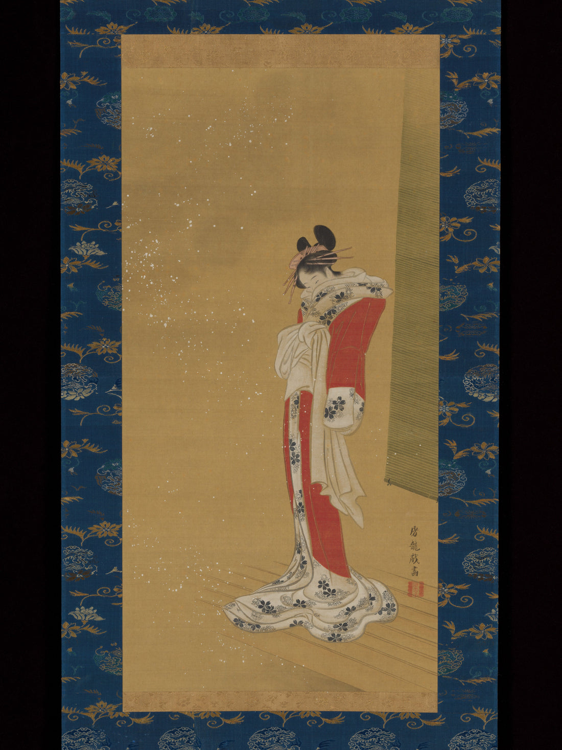 Sakai Hōitsu, Beauty on a Veranda in Snow (Yukichū Ensaki Bijin-zu), ca. 1800, Edo-period painting