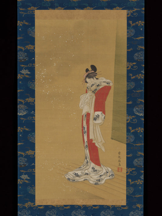 Sakai Hōitsu, Beauty on a Veranda in Snow (Yukichū Ensaki Bijin-zu), ca. 1800, Edo-period painting