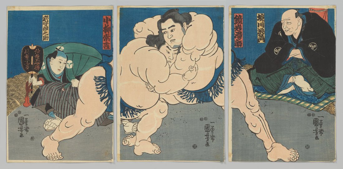 Utagawa Kuniyoshi, The Drama of Edo Sumo (Dynamic Triptych), Edo period, Ukiyo-e woodblock print