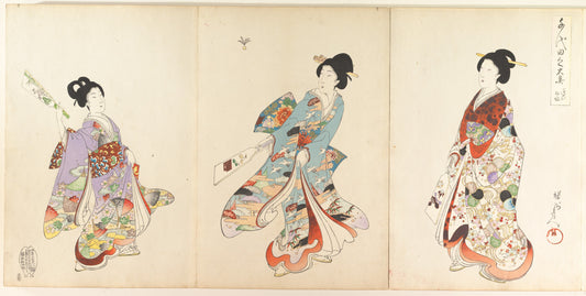 Yōshū Chikanobu, women playing hanetsuki from the Chiyoda Inner Palace series, 1895, Ukiyo-e woodblock print