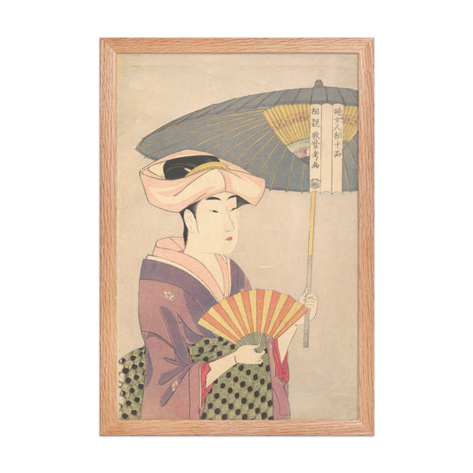 Kitagawa Utamaro, Woman Holding Up a Parasol, Edo period, Ukiyo-e woodblock print; 12 × 18 in Red Oak framed poster, front view