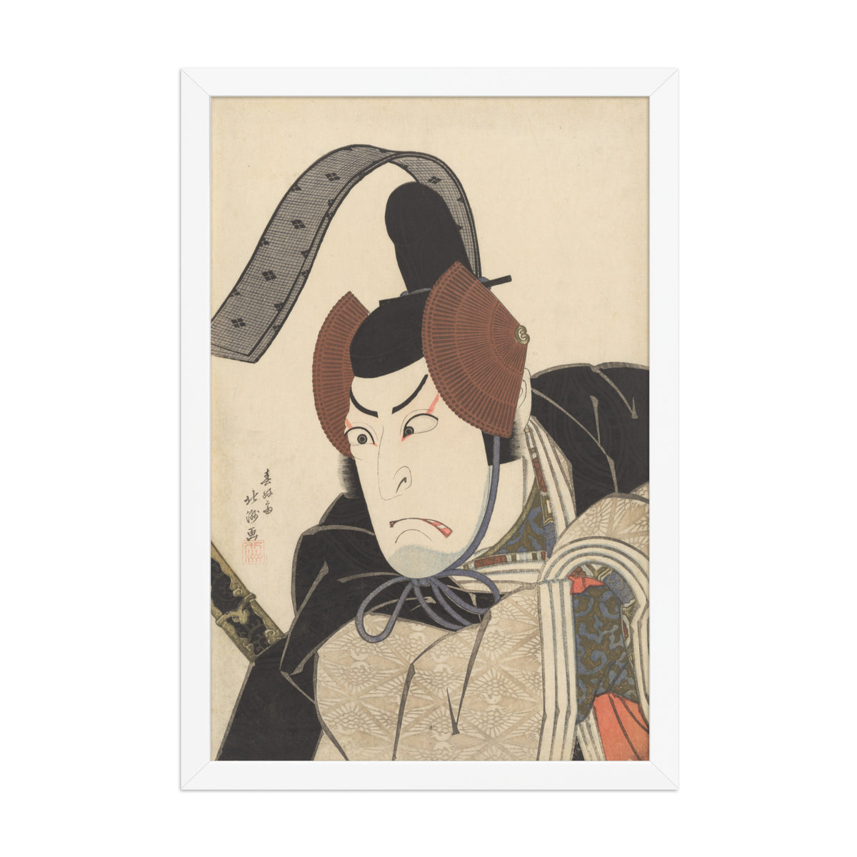 Shunkōsai Hokushū, Nakamura Utaemon III as Ishikawa Goemon, 1822, Ukiyo-e woodblock print; 12 × 18 in White framed poster, front view
