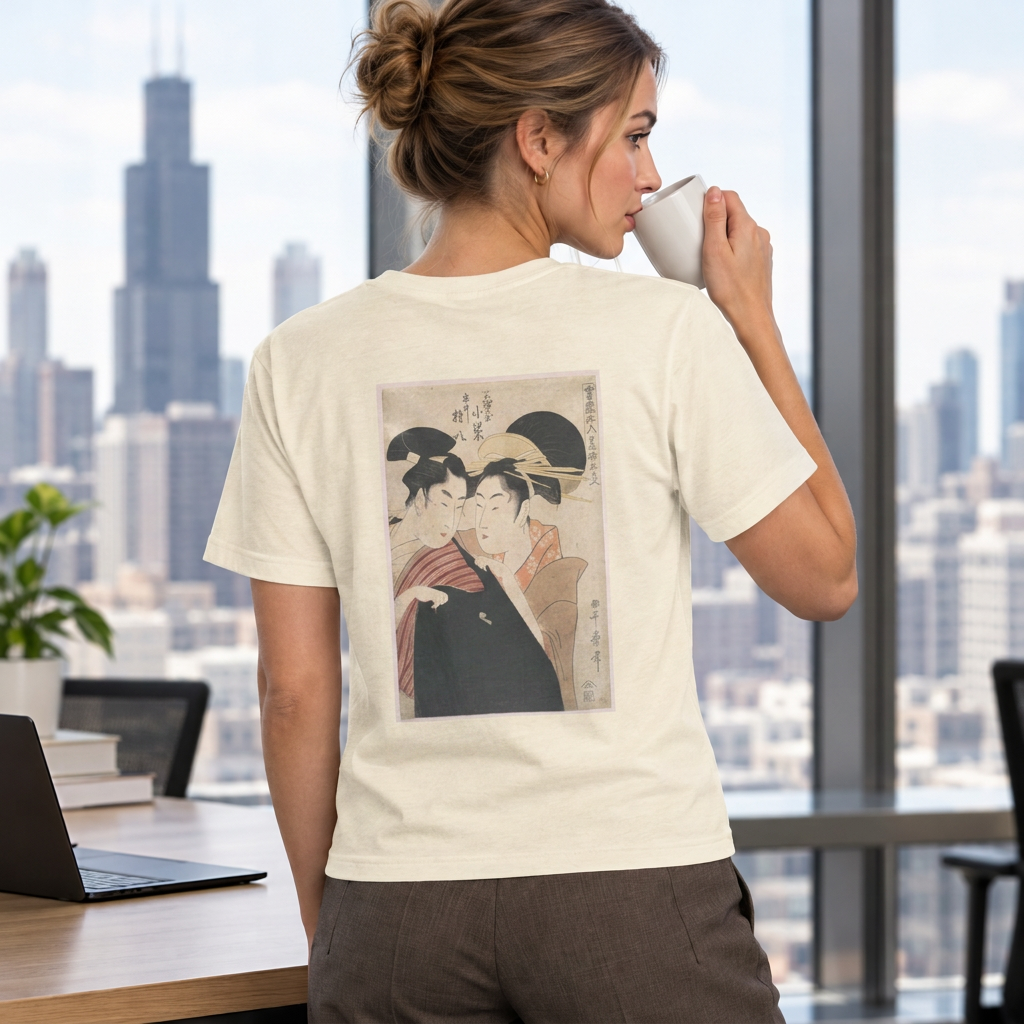 Kitagawa Utamaro, The Lovers Komurasaki and Gonpachi, Edo period, Ukiyo-e woodblock print, back-print T-shirt
